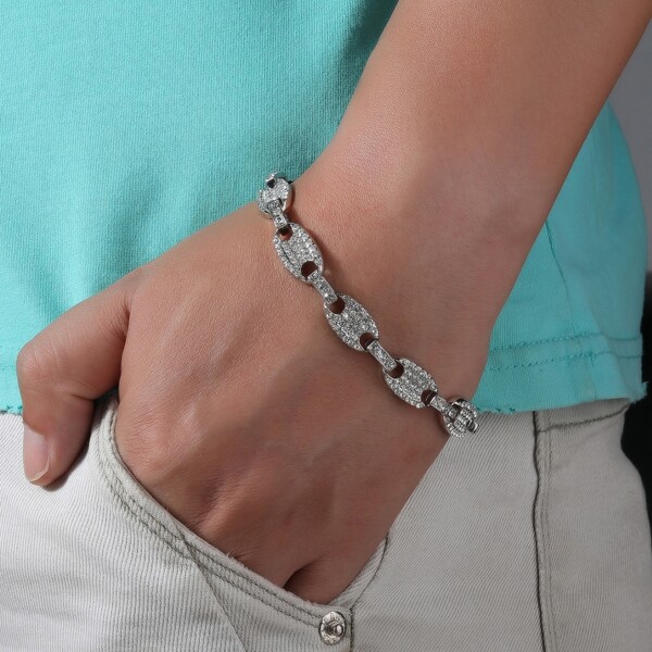 

Men Rhinestone Decor Bracelet, Silver