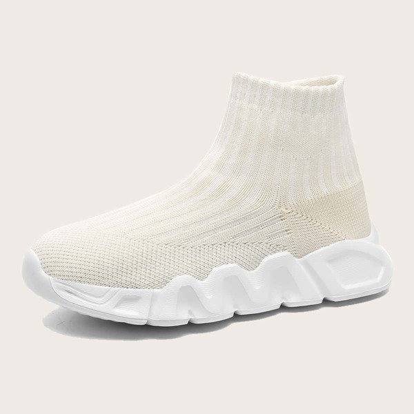 

Girls Knit Detail Sock Sneakers, Beige