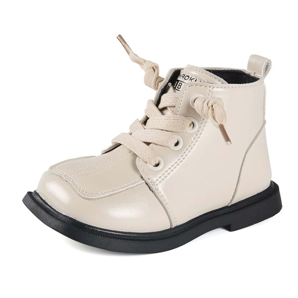 

Girls Letter Graphic Lace-up Front Side Zipper Boots, Beige
