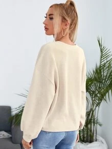 Muchica Áo len nữ màu trơn Giải trí - Màu be - Xem 2