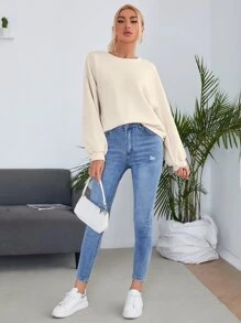 Muchica Áo len nữ màu trơn Giải trí - Màu be - Xem 4