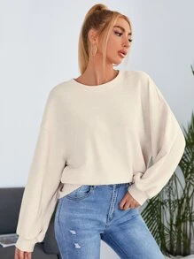 Muchica Áo len nữ màu trơn Giải trí - Màu be - Xem 5