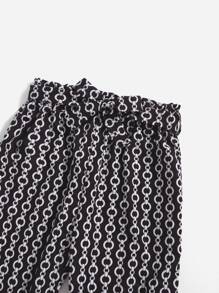 Niñas de manga con volante Camiseta & con estampado de cadena con cinturón Pantalones - Blanco y Negro - Ver 3