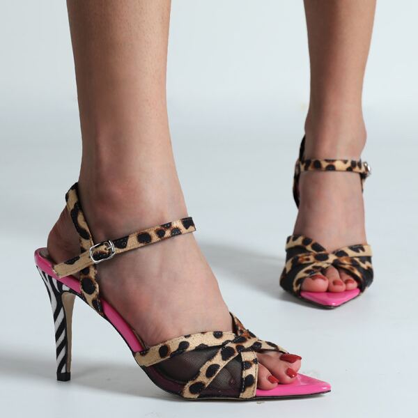 

Colorblock Stiletto Heeled Ankle Strap Sandals, Multicolor