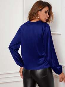 SHEIN Privé v領燈籠袖緞面襯衫