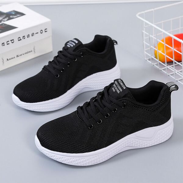 

Minimalist Lace-up Front Knit Sneakers, Black