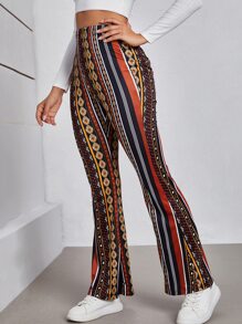 SHEIN VCAY 幾何和條紋圖案喇叭褲 - 彩色 - 查看 3