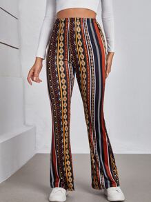 SHEIN VCAY 幾何和條紋圖案喇叭褲 - 彩色 - 查看 5