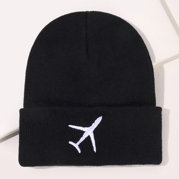 

Airplane Embroidered Beanie, Black