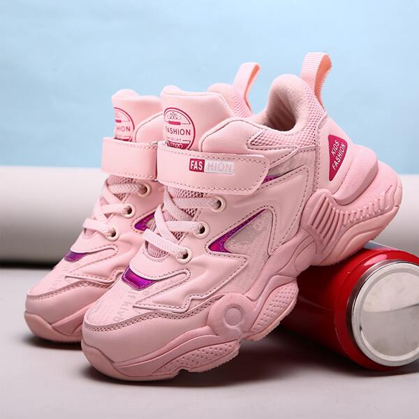 

Girls Letter Graphic Chunky Sneakers, Pink