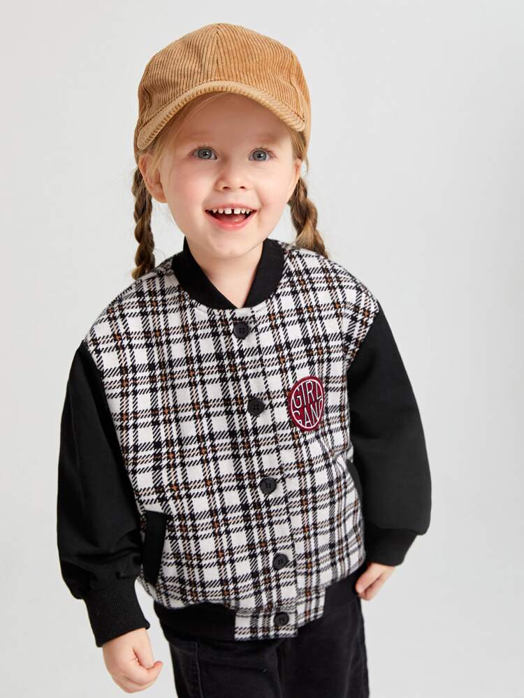 Toddler Girls Plaid Patched Detail Varsity Jacket