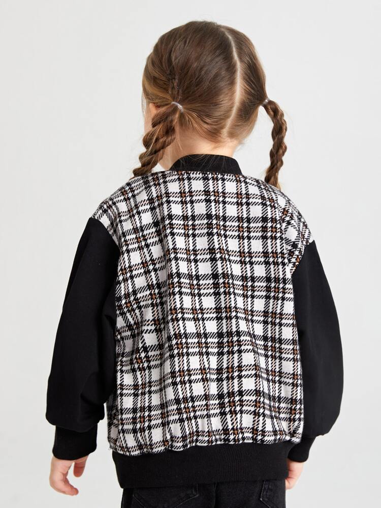 Toddler Girls Plaid Patched Detail Varsity Jacket