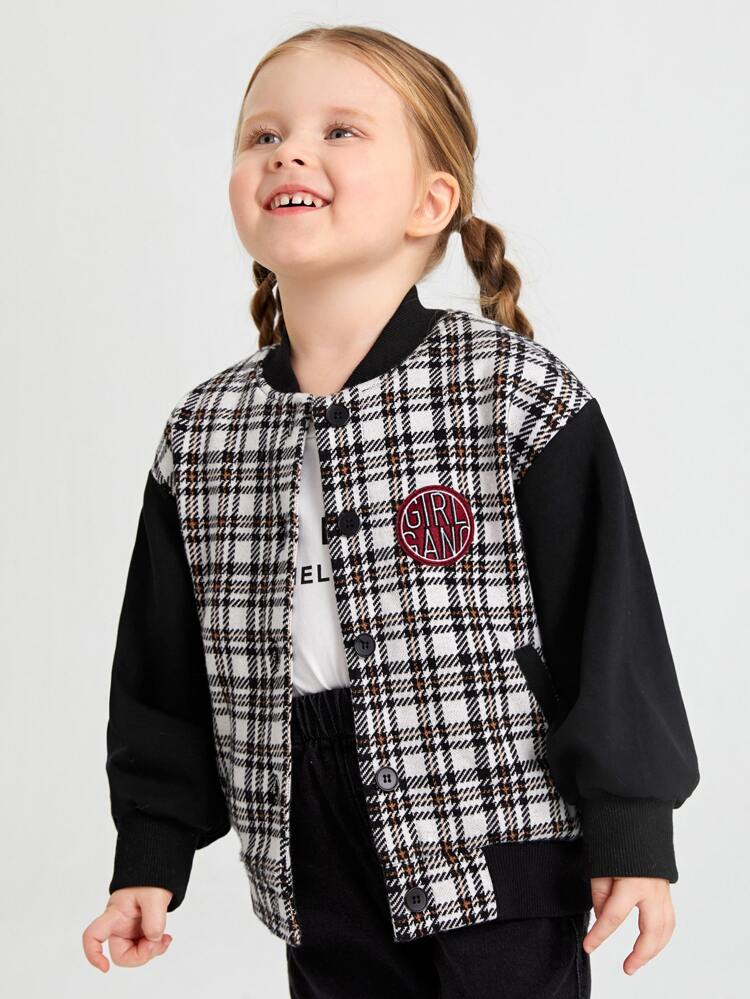 Toddler Girls Plaid Patched Detail Varsity Jacket