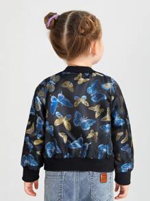 SHEIN Toddler Girls Butterfly Print Zipper Bomber Jacket - Multicolor - View 2
