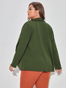 Plus Solid Shawl Neck Blazer - Army Green - View 2