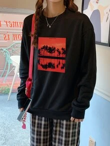 Graphic Drop Shoulder Pullover - Black - View 3