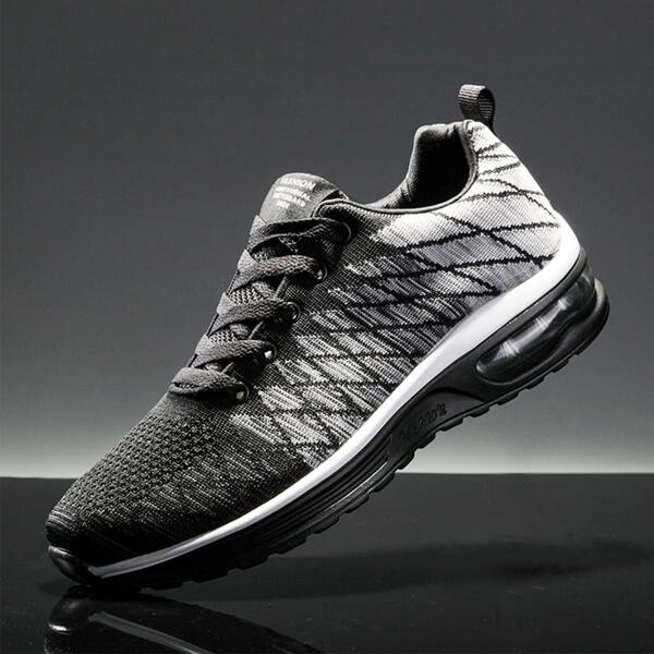 

Men Lace Up Front Sports Shoes, Black and white