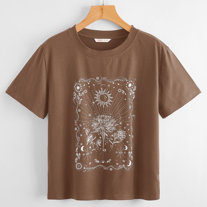 

Sun & Moon Graphic Tie Dye Tee, Coffee brown