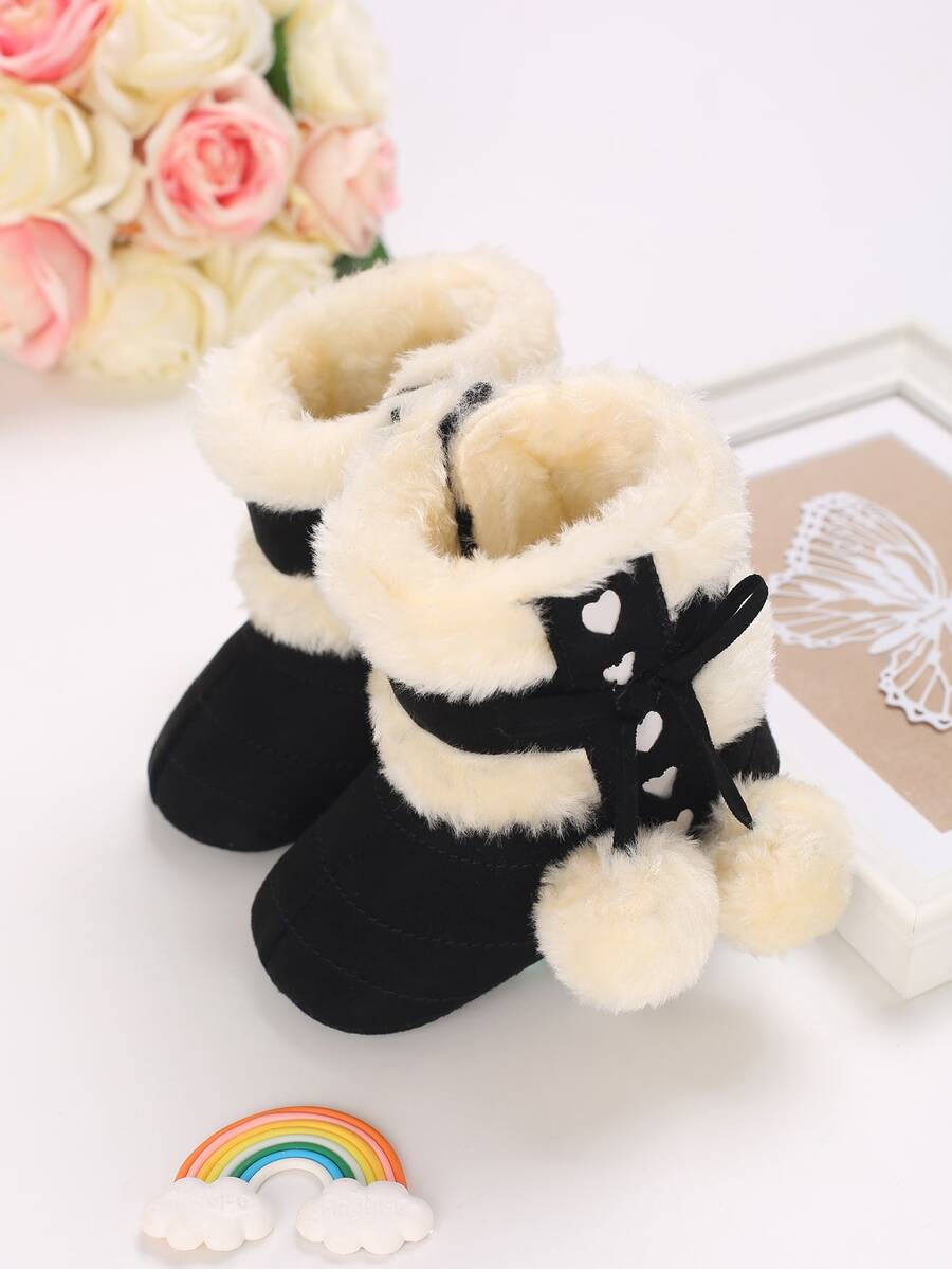 嬰兒絨球裝飾雪地靴 - 黑色 - 查看 1