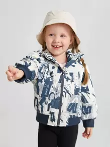 SHEIN Young Girl Letter Graphic Zip Up Padded Coat