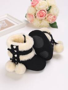 嬰兒絨球裝飾雪地靴 - 黑色 - 查看 2