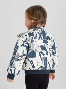 SHEIN Young Girl Letter Graphic Zip Up Padded Coat
