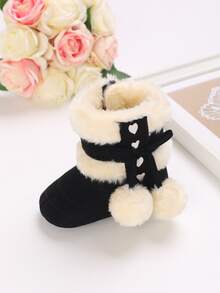 嬰兒絨球裝飾雪地靴 - 黑色 - 查看 3