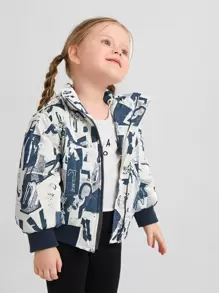 SHEIN Young Girl Letter Graphic Zip Up Padded Coat