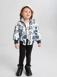 SHEIN Young Girl Letter Graphic Zip Up Padded Coat