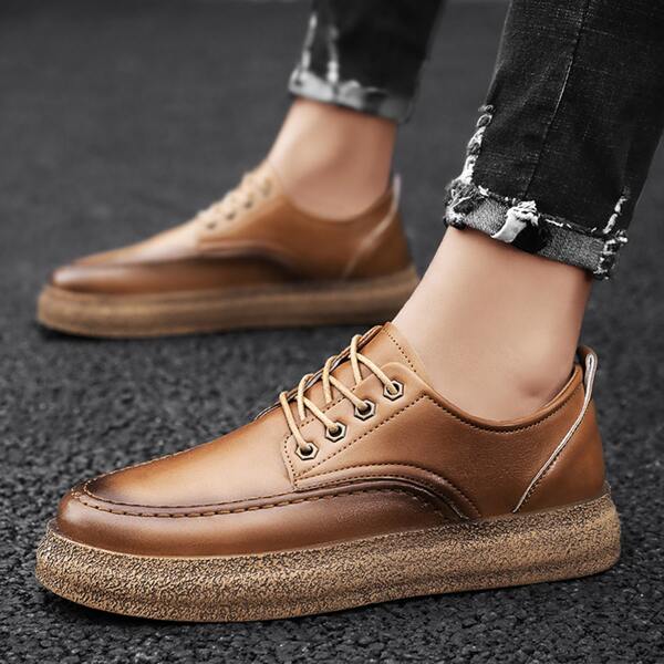 

Men Minimalist Lace Up Front Dress Shoes, Khaki