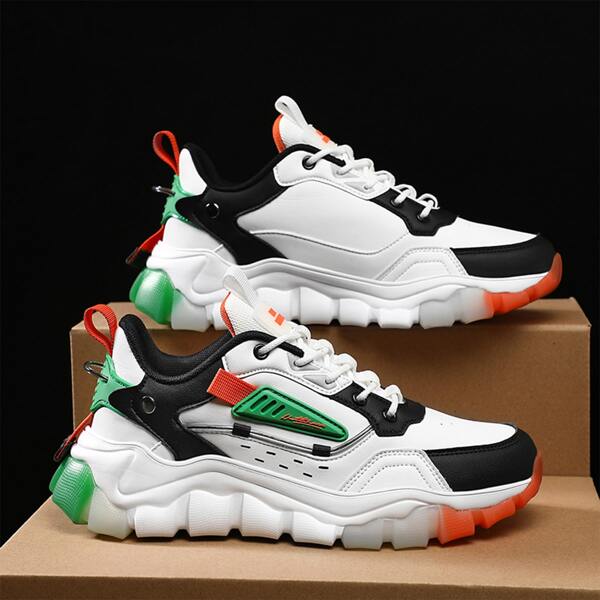 

Men Colorblock lace-up Front Chunky Sneakers, White