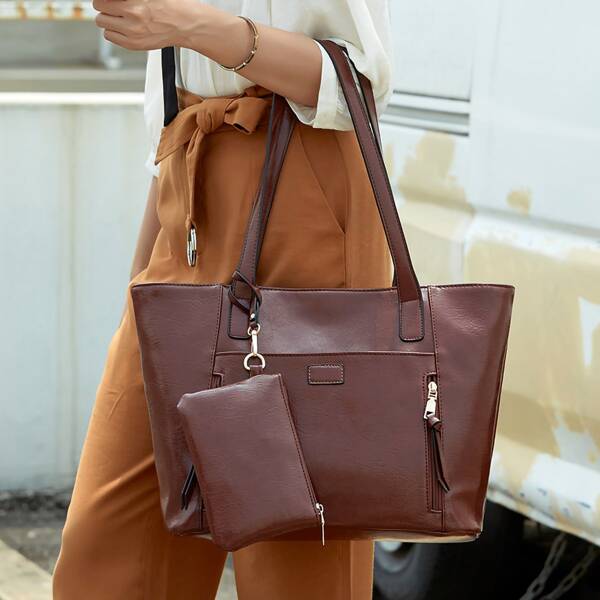 

Minimalist Shoulder Tote Bag With Purse, Burgundy