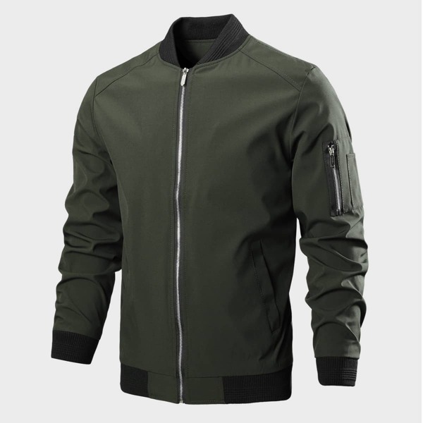 

Men Zip Up Pocket Patched Bomber Jacket, Army green