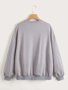 SHEIN Teen Girls Letter & Boat Embroidery Drop Shoulder Pullover - Light Grey - View 2