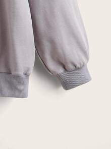 SHEIN Teen Girls Letter & Boat Embroidery Drop Shoulder Pullover - Light Grey - View 4