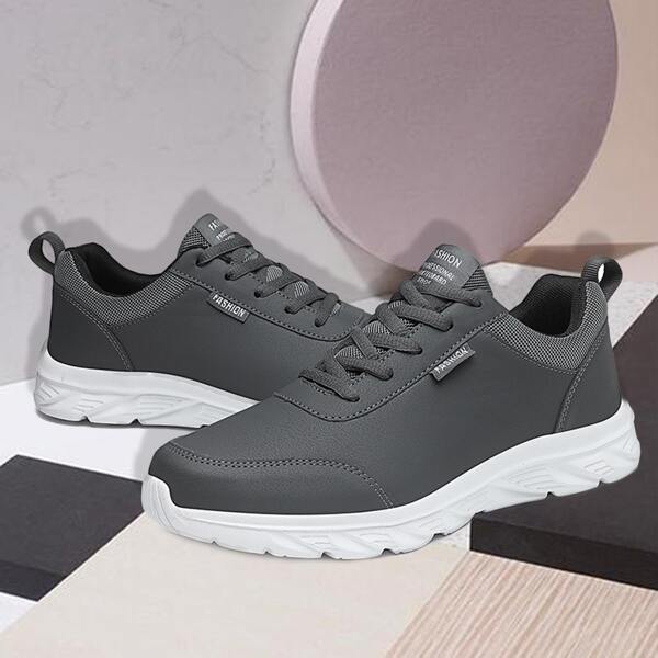

Men Minimalist Lace Up Front Sneakers, Grey