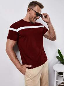 Manfinity Men Stripe Panel Tee - Burgundy - View 1