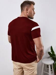 Manfinity Men Stripe Panel Tee - Burgundy - View 2
