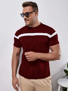 Manfinity Men Stripe Panel Tee - Burgundy - View 3