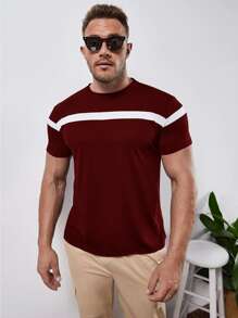 Manfinity Men Stripe Panel Tee - Burgundy - View 4