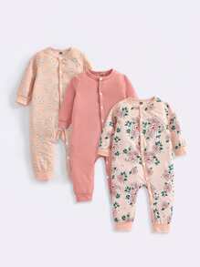 Baby 3pcs Cartoon And Floral Print Button Up Jumpsuit - Multicolor - View 1