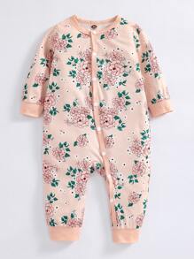 Baby 3pcs Cartoon And Floral Print Button Up Jumpsuit - Multicolor - View 5