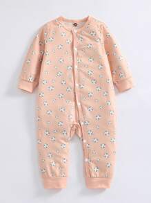 Baby 3pcs Cartoon And Floral Print Button Up Jumpsuit - Multicolor - View 7