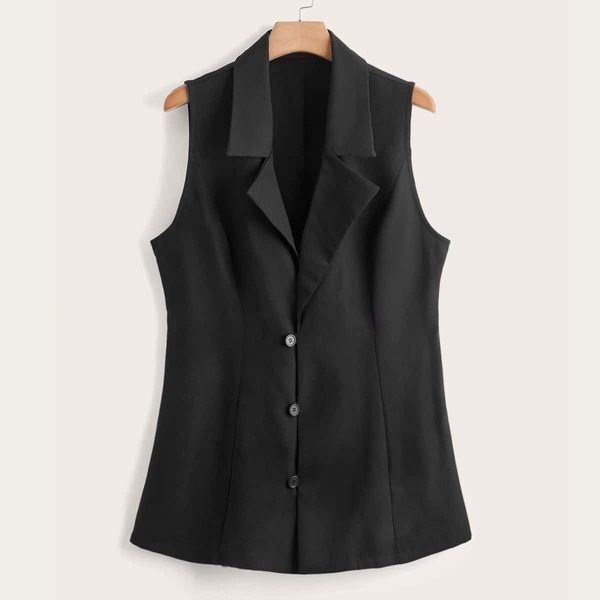 

Plus Single Breasted Blazer Vest, Black