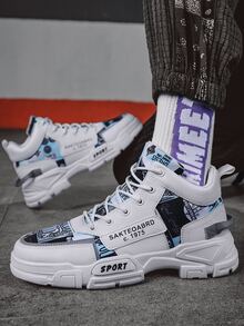 男士字母圖案前綁帶運動鞋 - 藍白色 - 查看 2