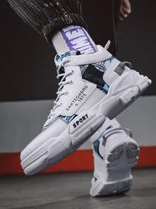 男士字母圖案前綁帶運動鞋 - 藍白色 - 查看 3