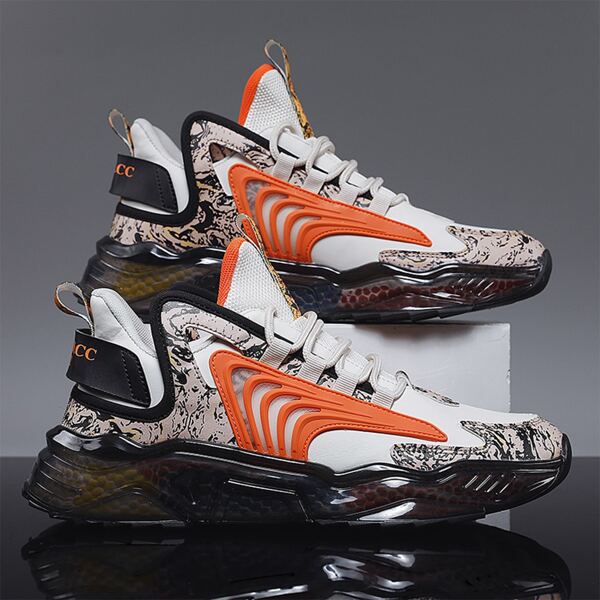 

Men Lace Up Decor Knit Chunky Sneakers, Multicolor