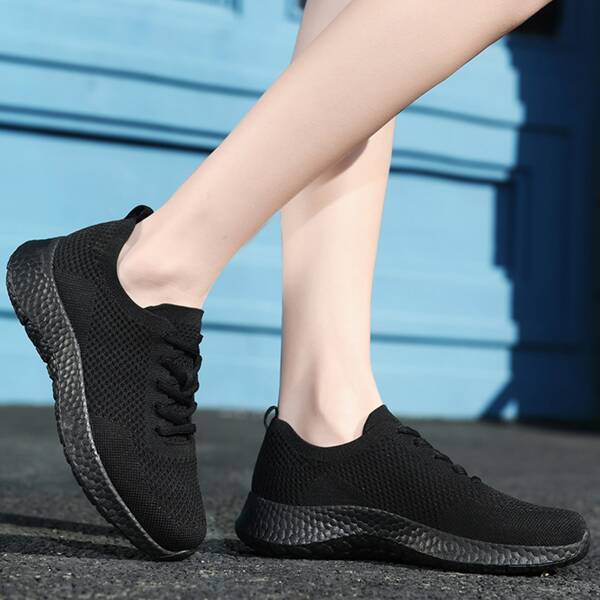 

Minimalist Lace-up Front Knit Sneakers, Black