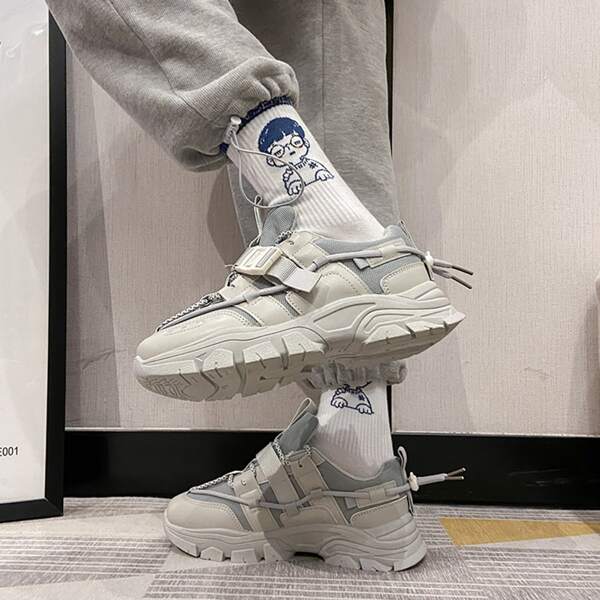 

Minimalist Drawstring Design Chunky Sneakers, Grey