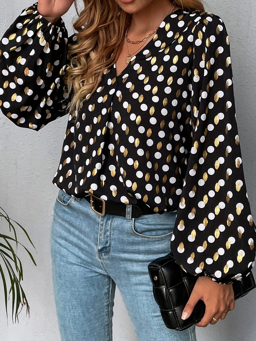 SHEIN Clasi Áo sơ mi nữ Chấm bi Thanh lịch - Nhiều màu - Xem 1